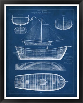 Framed Antique Ship Blueprint II Print