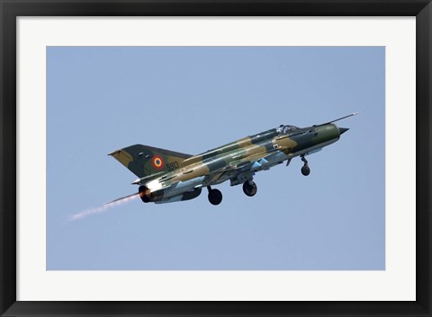 Framed Romanian Air Force MiG-21 Lancer with afterburner, Romania Print
