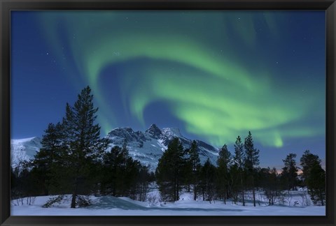 Framed Aurora Borealis over Nova Mountain Wilderness, Troms, Norway Print