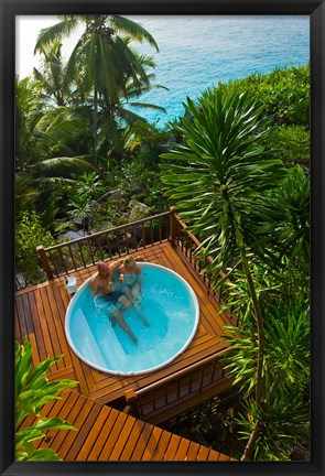 Framed Couple enjoying hot tub at Fregate Resort, Seychelles Print