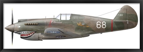 Framed Illustration of a Curtiss P40-C Warhawk of the Flying Tigers Print