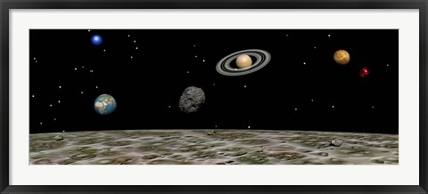 Framed View of the universe and planets as seen from a distant moon Print