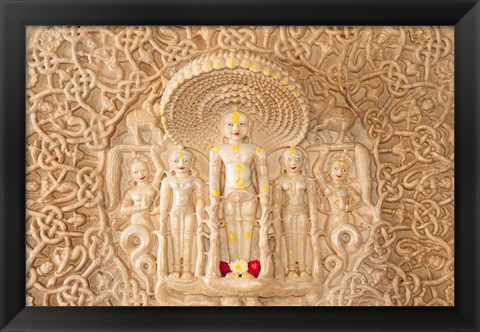 Framed Carving on the wall, Jain Temple, Ranakpur, Rajasthan, India. Print