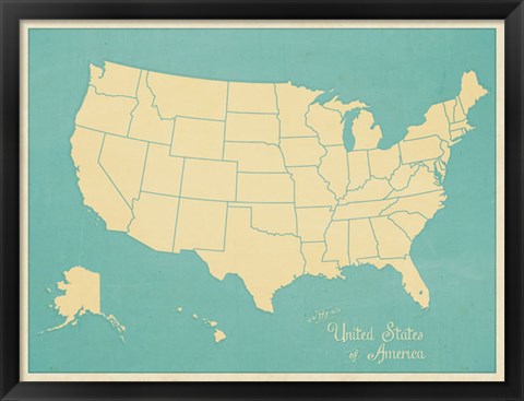 Framed USA Map (blue) Print