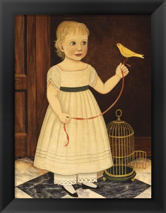 Framed Girl with Bird Print