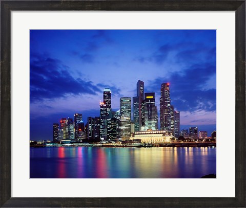 Framed Singapore Skyline at Night Print