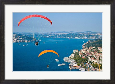 Framed Paragliding, Extreme sport, Bosphorus, Istanbul, Turkey Print
