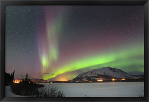 Framed Aurora Borealis over Nares Lake, Carcross, Yukon, Canada Print