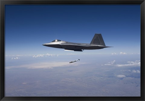 Framed F-22 Raptor Releases a GBU-32 JDAM over New Mexico Print