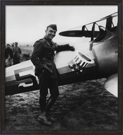 Framed Eddie Rickenbacker with his Fighter Plane Print