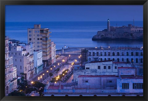 Framed Cuba, Havana, City view above Paseo de Marti, Dawn Print