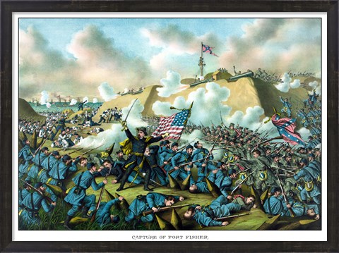 Framed Civil War Print Depicting the Union Army&#39;s Capture of Fort Fisher Print