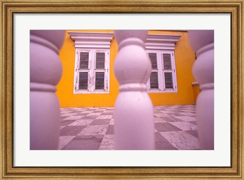 Framed Yellow Building and Detail, Willemstad, Curacao, Caribbean Print