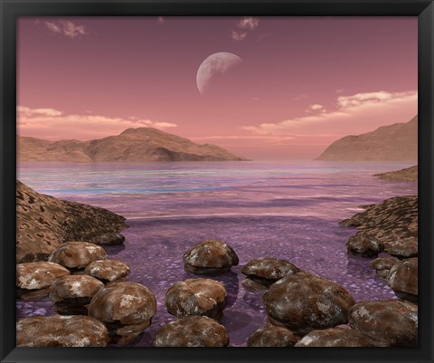 Framed Artist&#39;s Concept of Archean Stromatolites on the Shore of an Ancient Sea Print