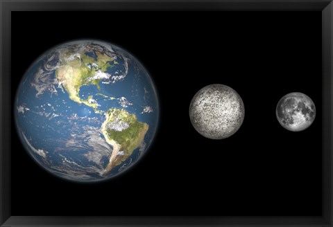 Framed Artist&#39;s Concept of the Earth, Mercury, and Earth&#39;s moon to Scale Print