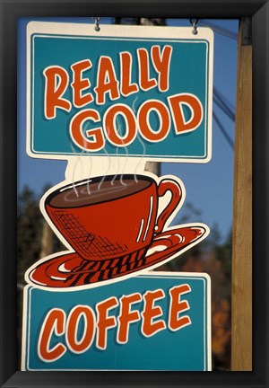 Framed Coffee Sign on Vancouver Island, British Columbia, Canada Print