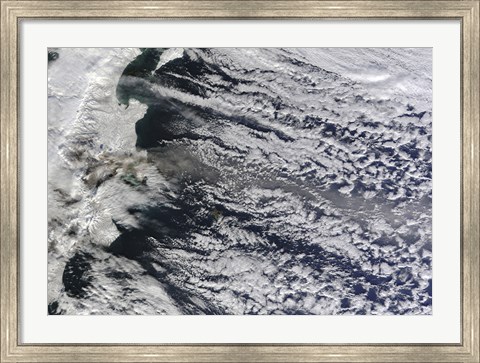 Framed Satellite view of an Ash Plume Rising from Russia&#39;s Shiveluch volcano Print