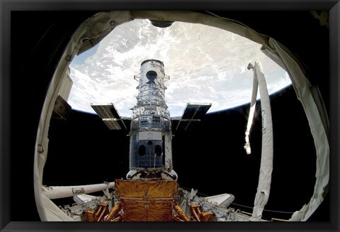 Framed Hubble Space Telescope, Locked Down in the Cargo Bay of Space Shuttle Atlantis Print