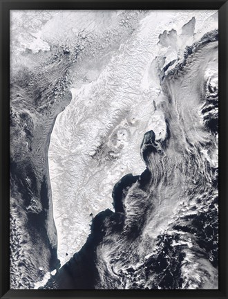 Framed Satellite view of Kamchatka Peninsula, Eastern Russia Print