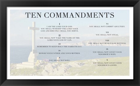 Framed Ten Commandments - Cross Print