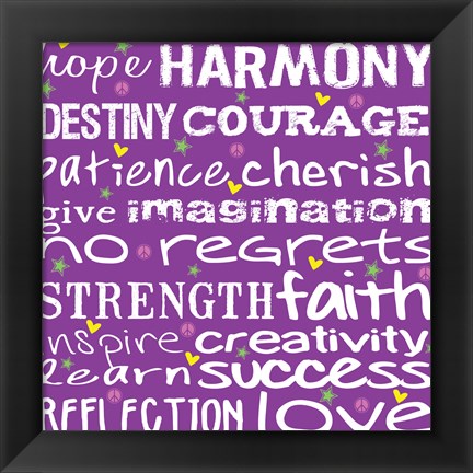 Framed Hope Harmony Destiny - Purple Print