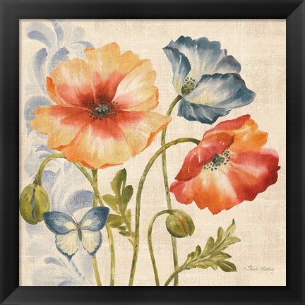Framed Watercolor Poppies Multi I Print