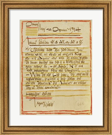 Framed Letter By Egon Schiele To The Sisters Edith And Adele Harms, 1914 Print