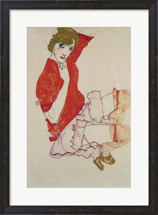 Framed Wally In Red Blouse With Raised Knees, 1913 Print