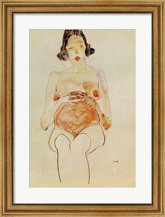 Framed Red Nude, Pregnant, 1910 Print