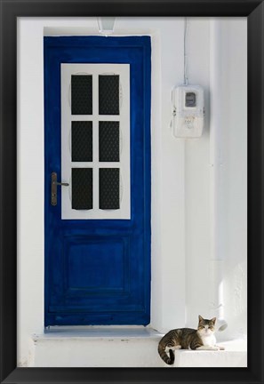 Framed Greece, Aegean Islands, Samos, Door, Cat Print
