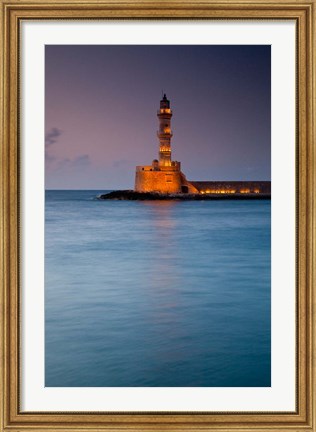 Framed Greece, Crete, Chania, Harbor, Venetian Lighthouse Print