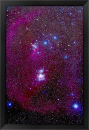 Framed Orion Nebula, Belt of Orion, Sword of Orion and Nebulosity Print
