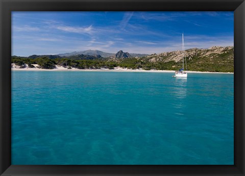 Framed Corsica Sailboat at Saleccio Beach Print