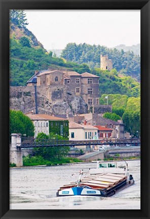 Framed Chateau de Tournon, River Rhone and Pedestrian Bridge M Seguin, Tournon-sur-Rhone, Ardeche, France Print