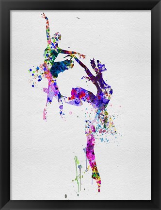 Framed Two Ballerinas Dance Watercolor Print