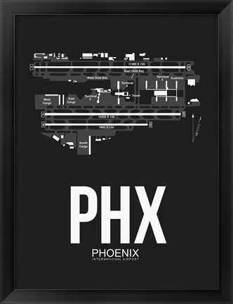 Framed PHX Phoenix Airport Black Print