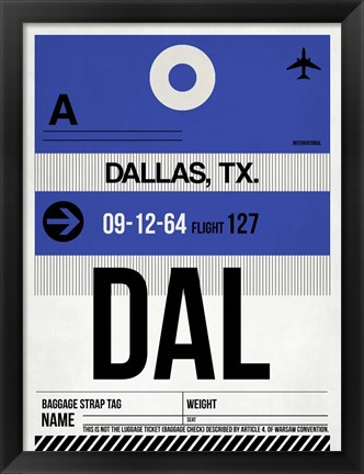 Framed DAL Dallas Luggage Tag 1 Print