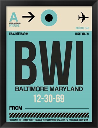Framed BWI Baltimore Luggage Tag 1 Print