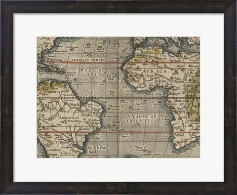 Framed Antique World Map Grid V Print