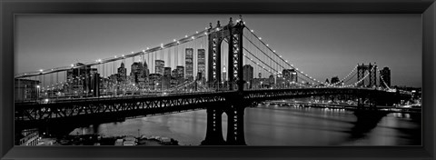 Framed Manhattan Bridge and Skyline BW Print
