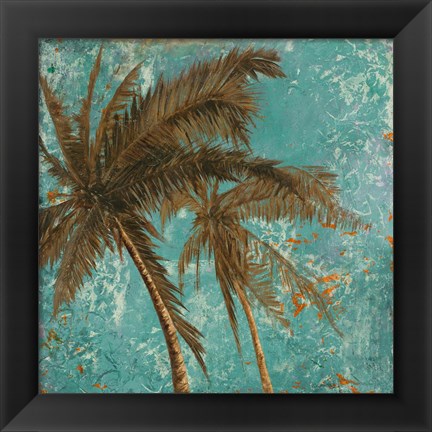 Framed Palm on Turquoise II Print