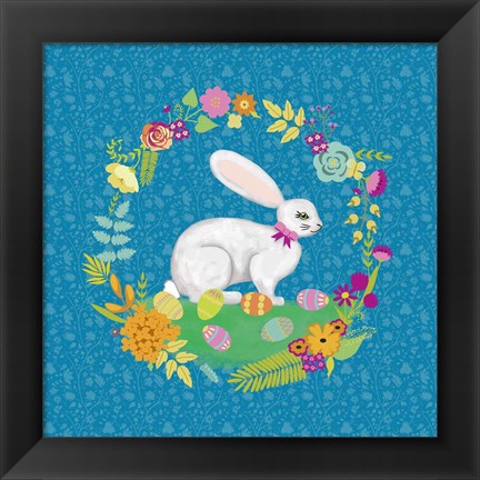 Framed Bunny Wreath I Print