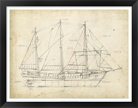 Framed Sailboat Blueprint II Print