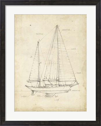 Framed Sailboat Blueprint VI Print