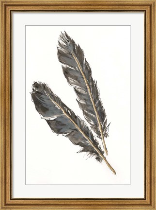Framed Gold Feathers III on White Print