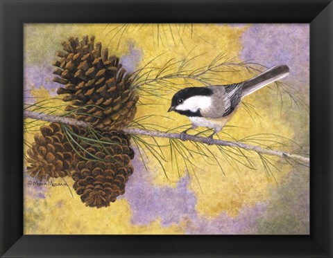 Framed Chickadee in the Pines II Print