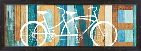 Framed Beachscape Tandem Bicycle Love Print