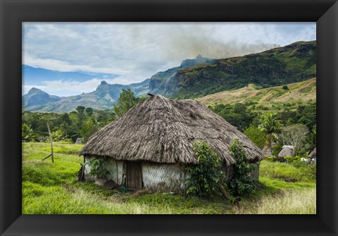 Framed Traditional thatched roofed huts in Navala in the Ba Highlands, Fiji Print