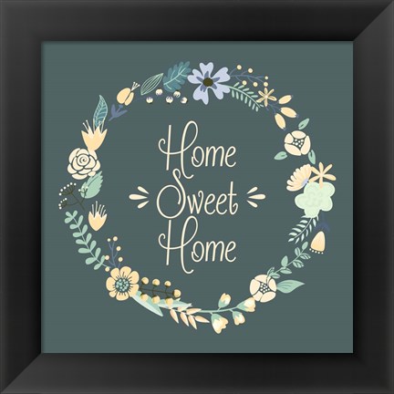 Framed Home Sweet Home Floral Teal Print