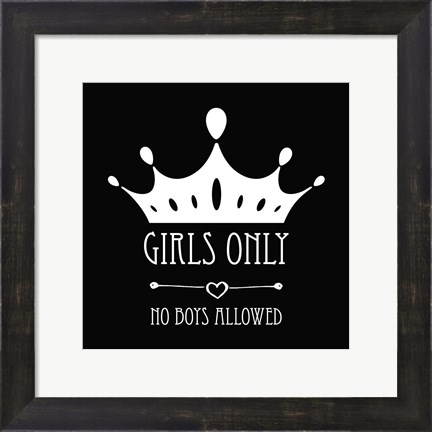 Framed Girls Only Crown Black Print